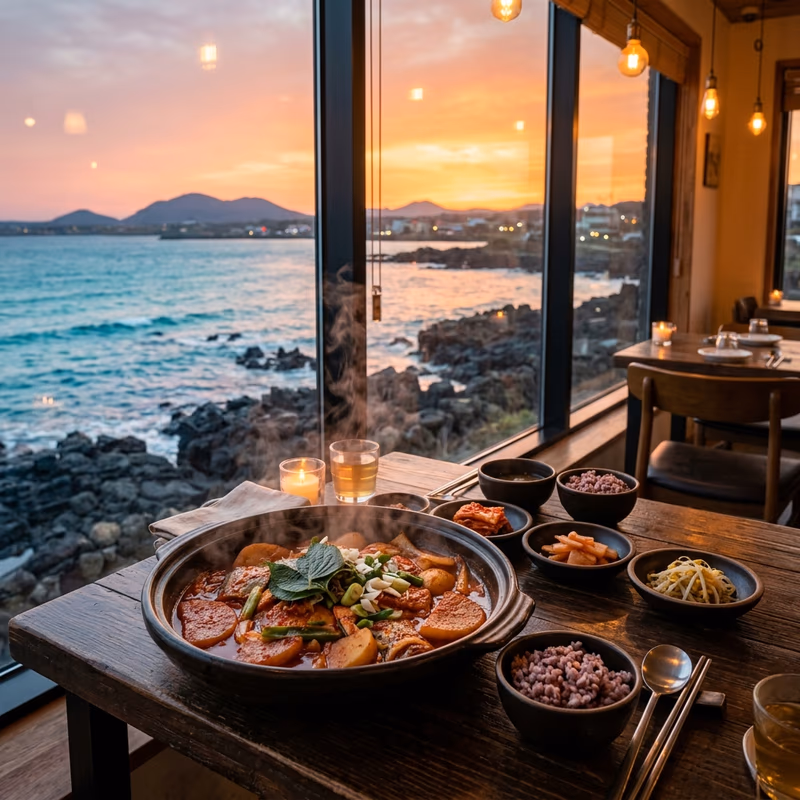 석양빛 창가에서 즐기는 갈치조림 한 상