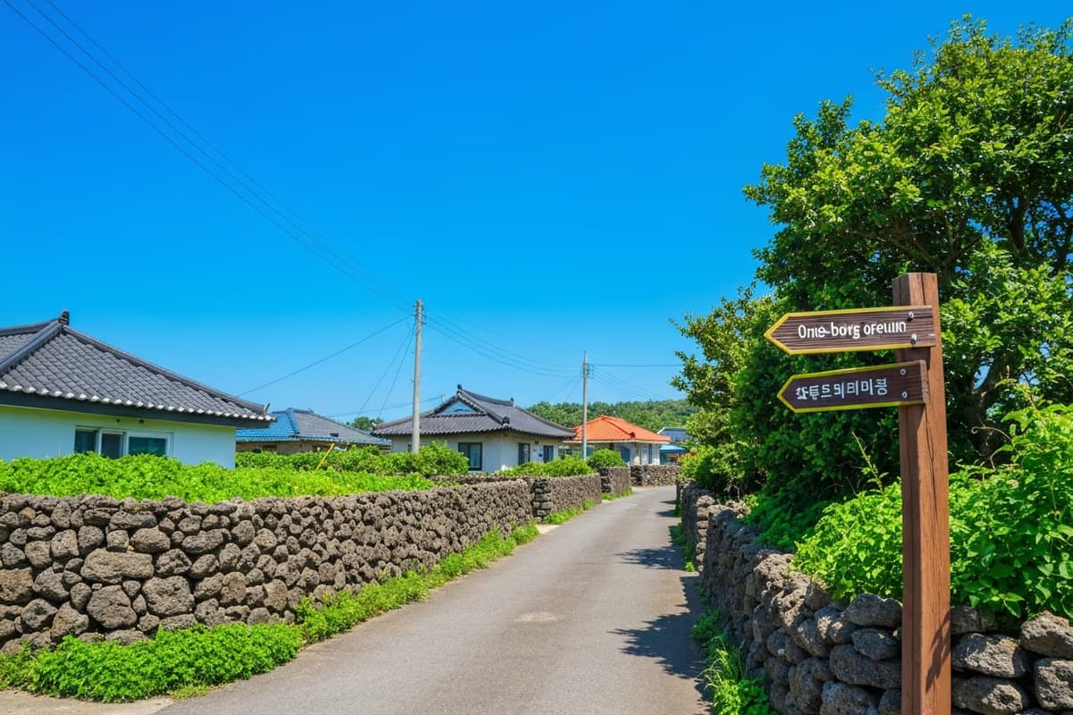 高内峰登山口附近的村道与导览牌景观