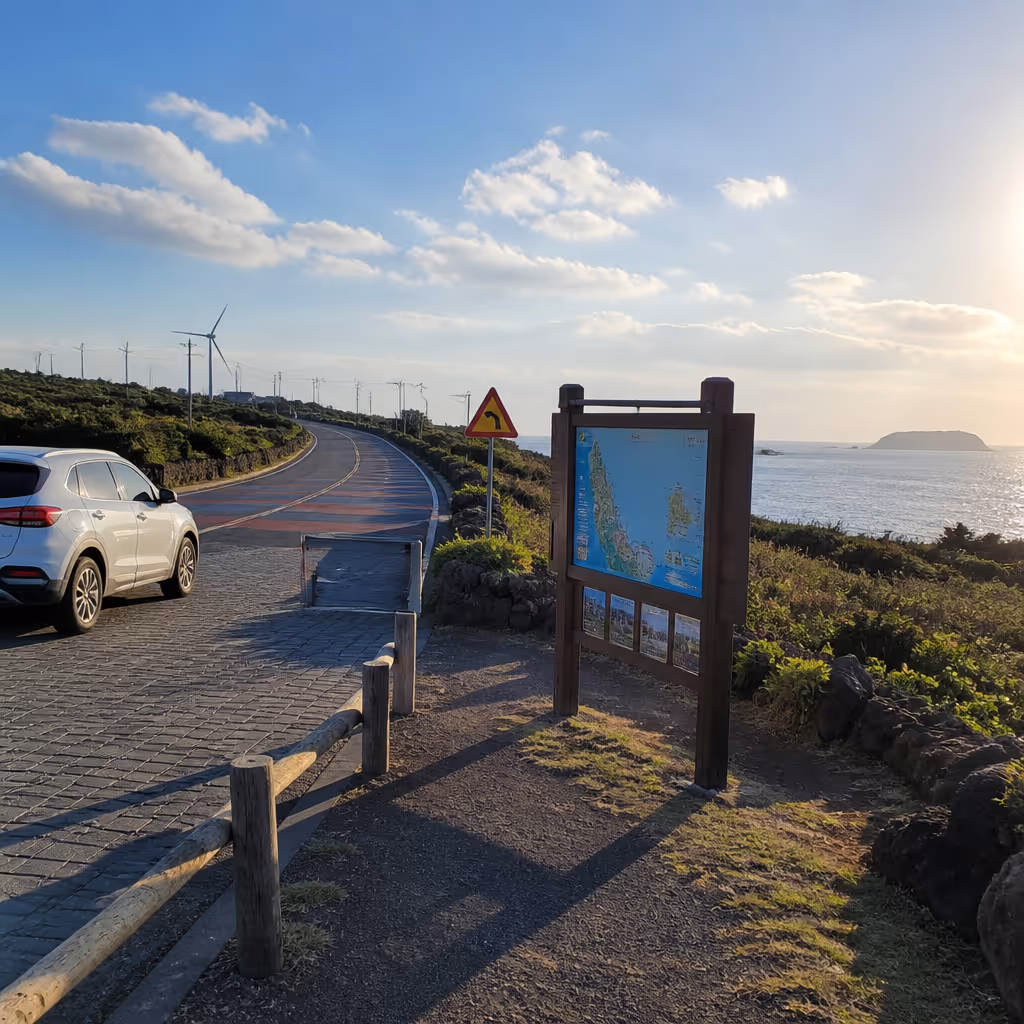 新昌風車道道路安全案内、路肩駐車空間と案内板