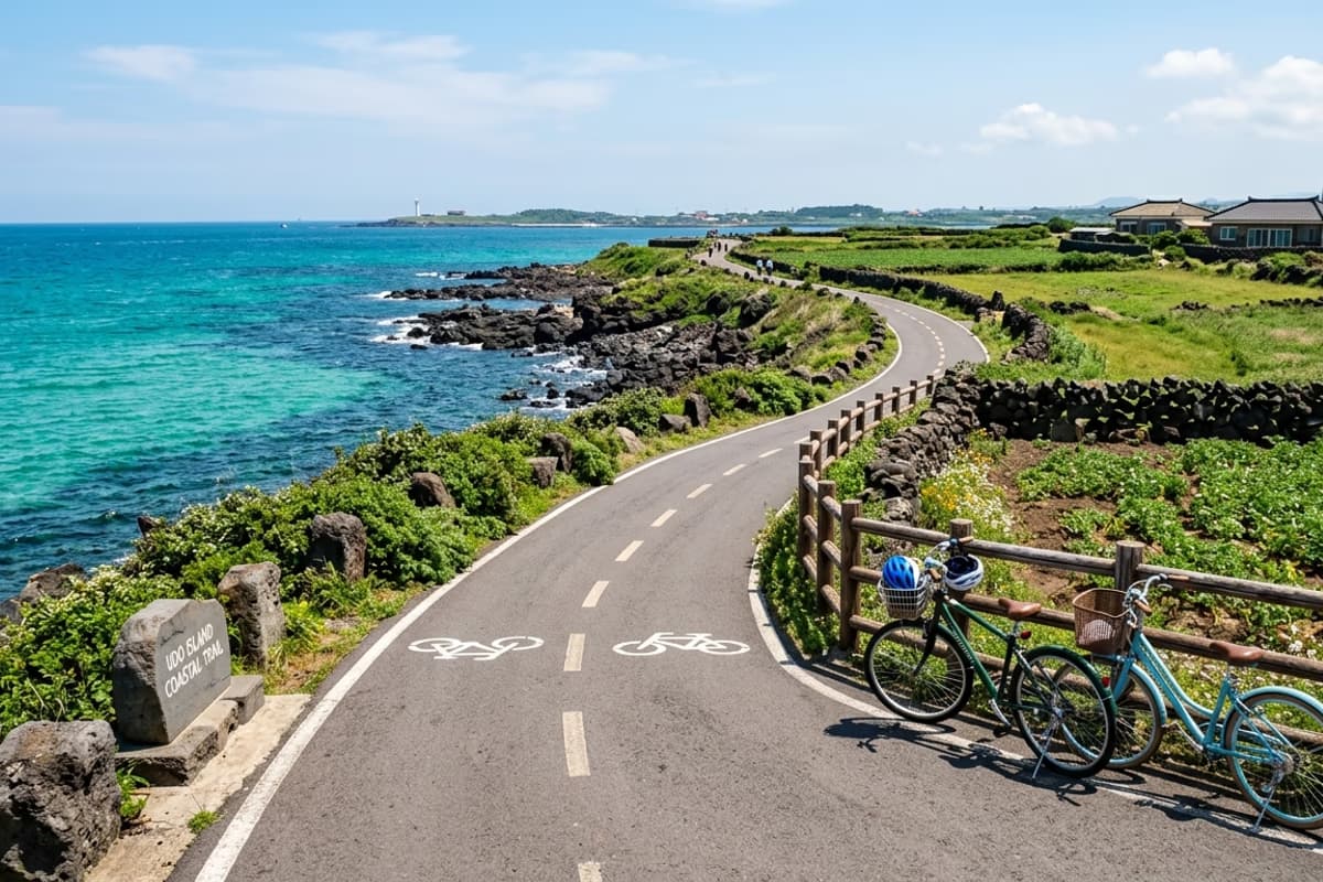 牛岛海岸环路自行车道与翡翠绿海水
